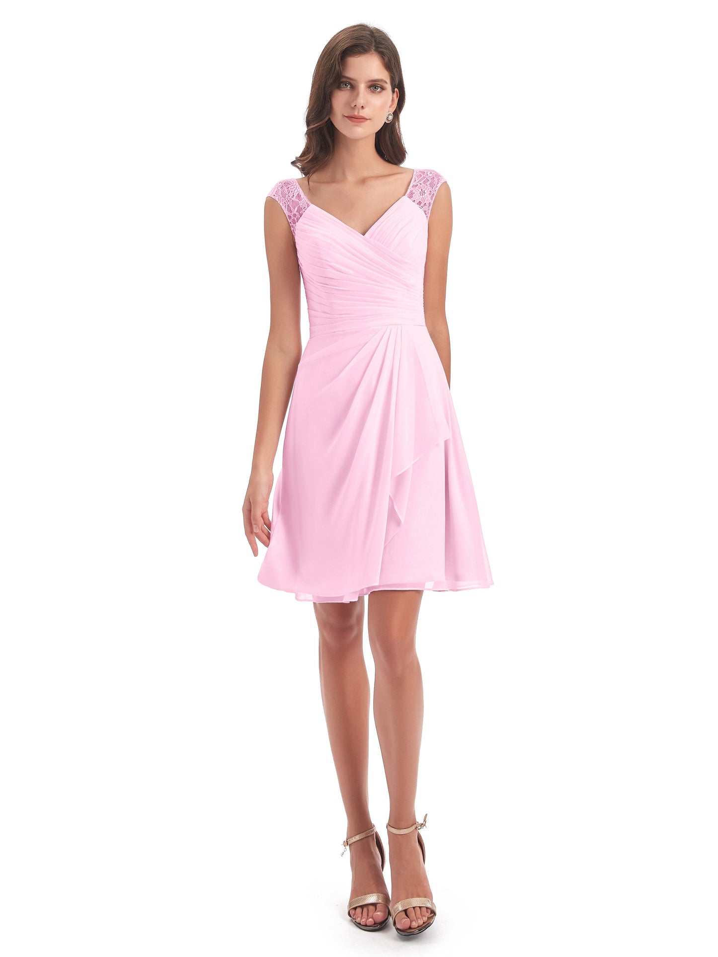 Zendaya Knee Length V-neck Chiffon Bridesmaid Dresses