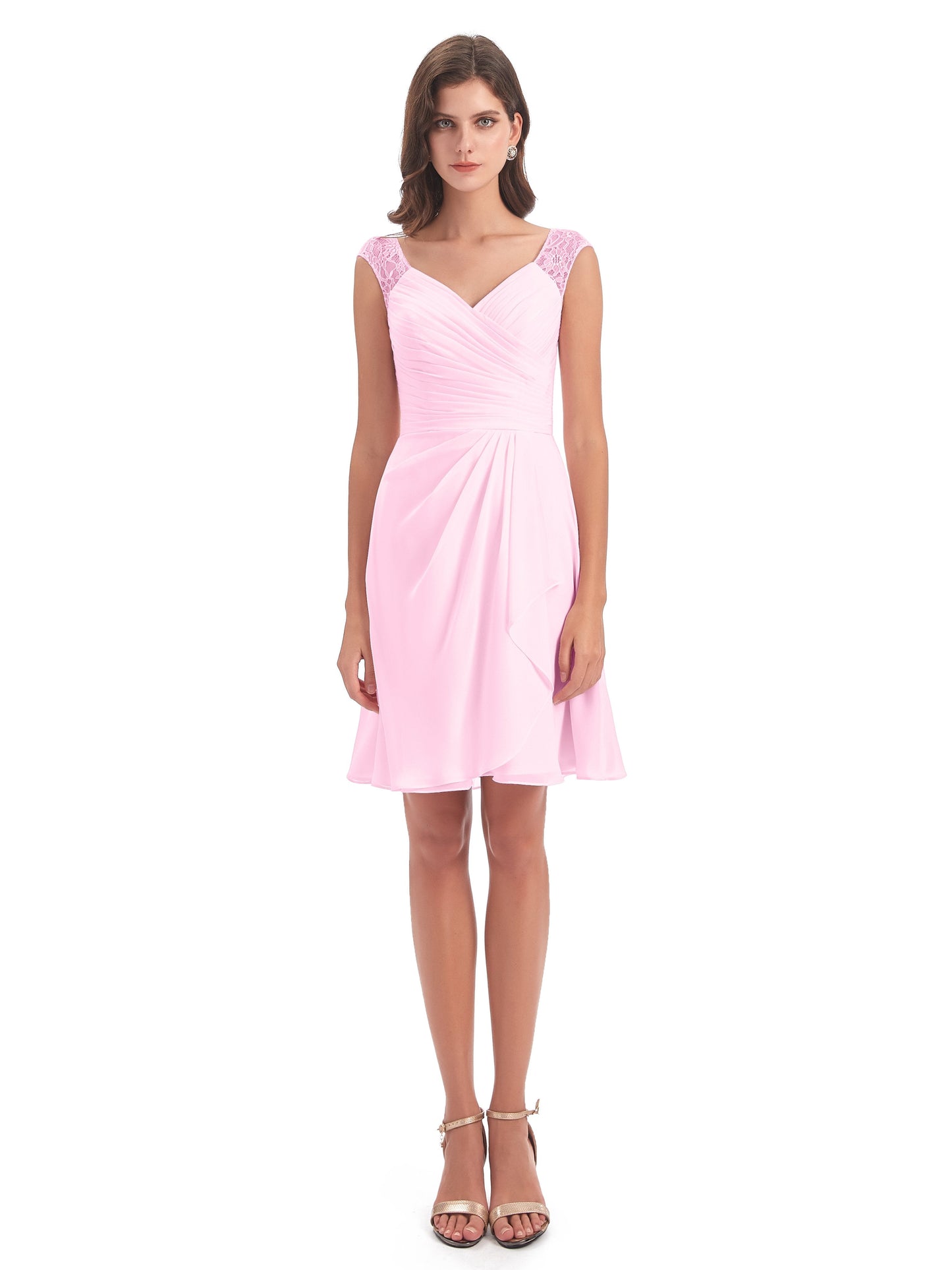 Zendaya Knee Length V-neck Chiffon Bridesmaid Dresses