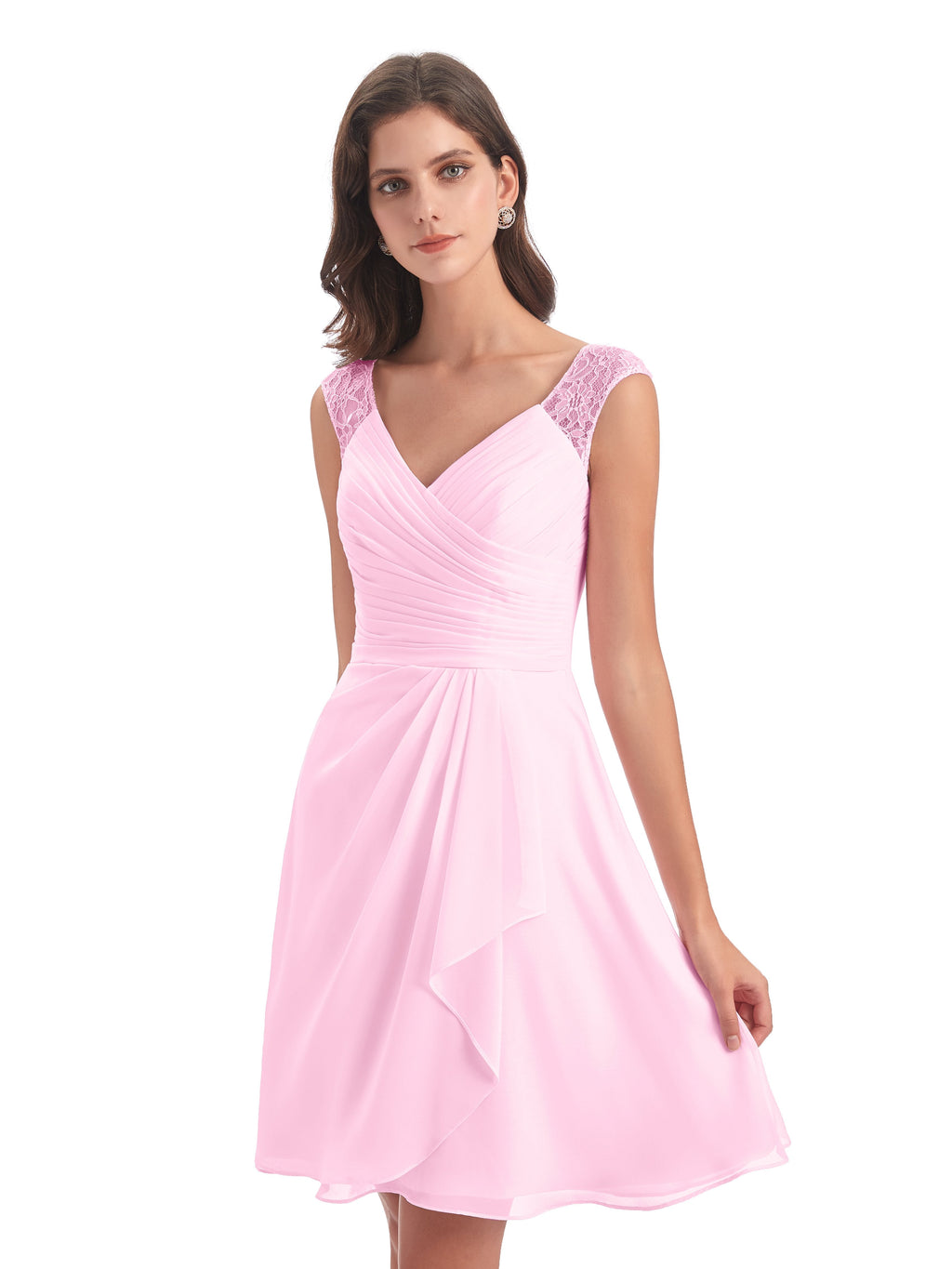 Zendaya Knee Length V-neck Chiffon Bridesmaid Dresses