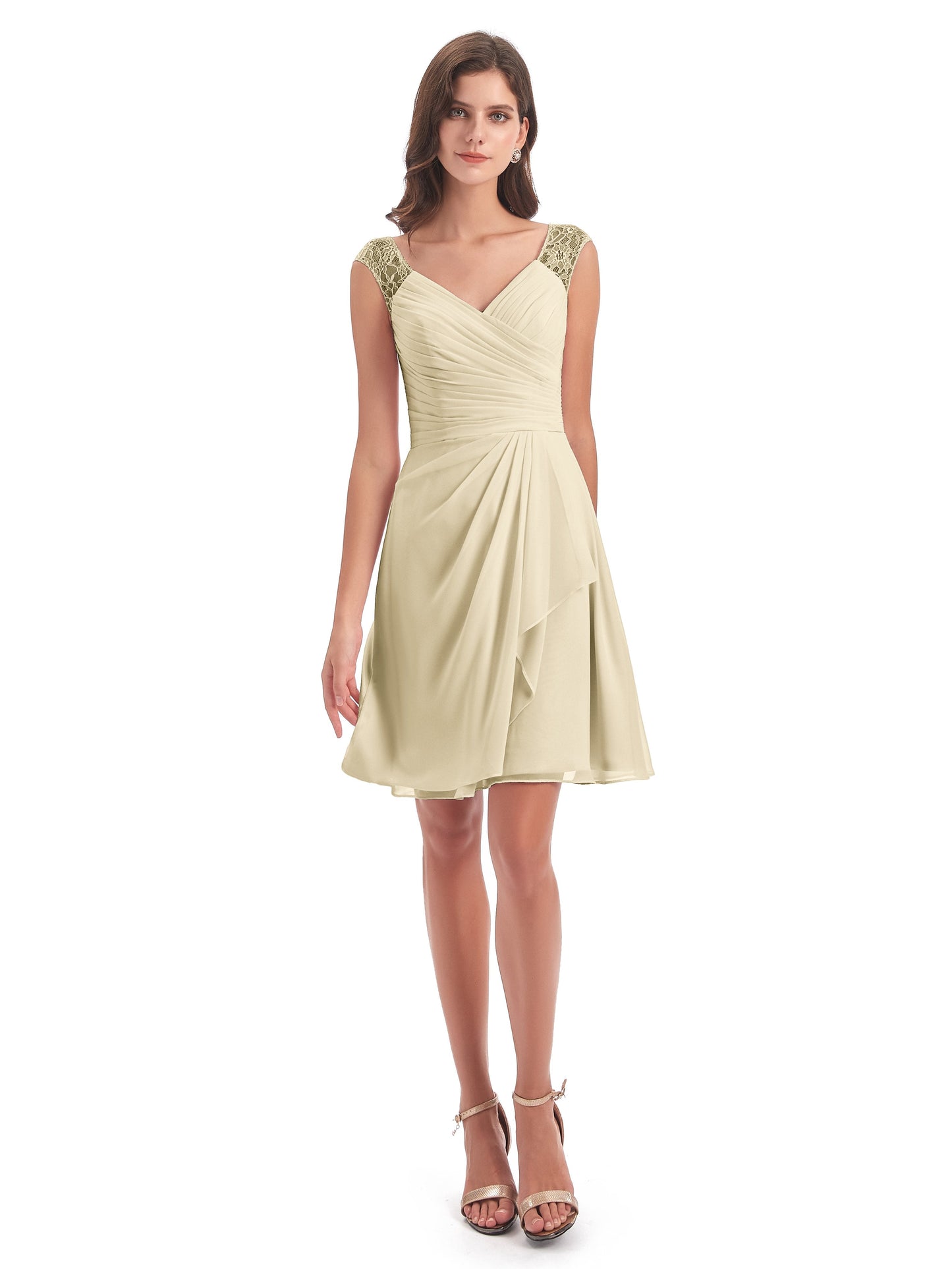Zendaya Knee Length V-neck Chiffon Bridesmaid Dresses