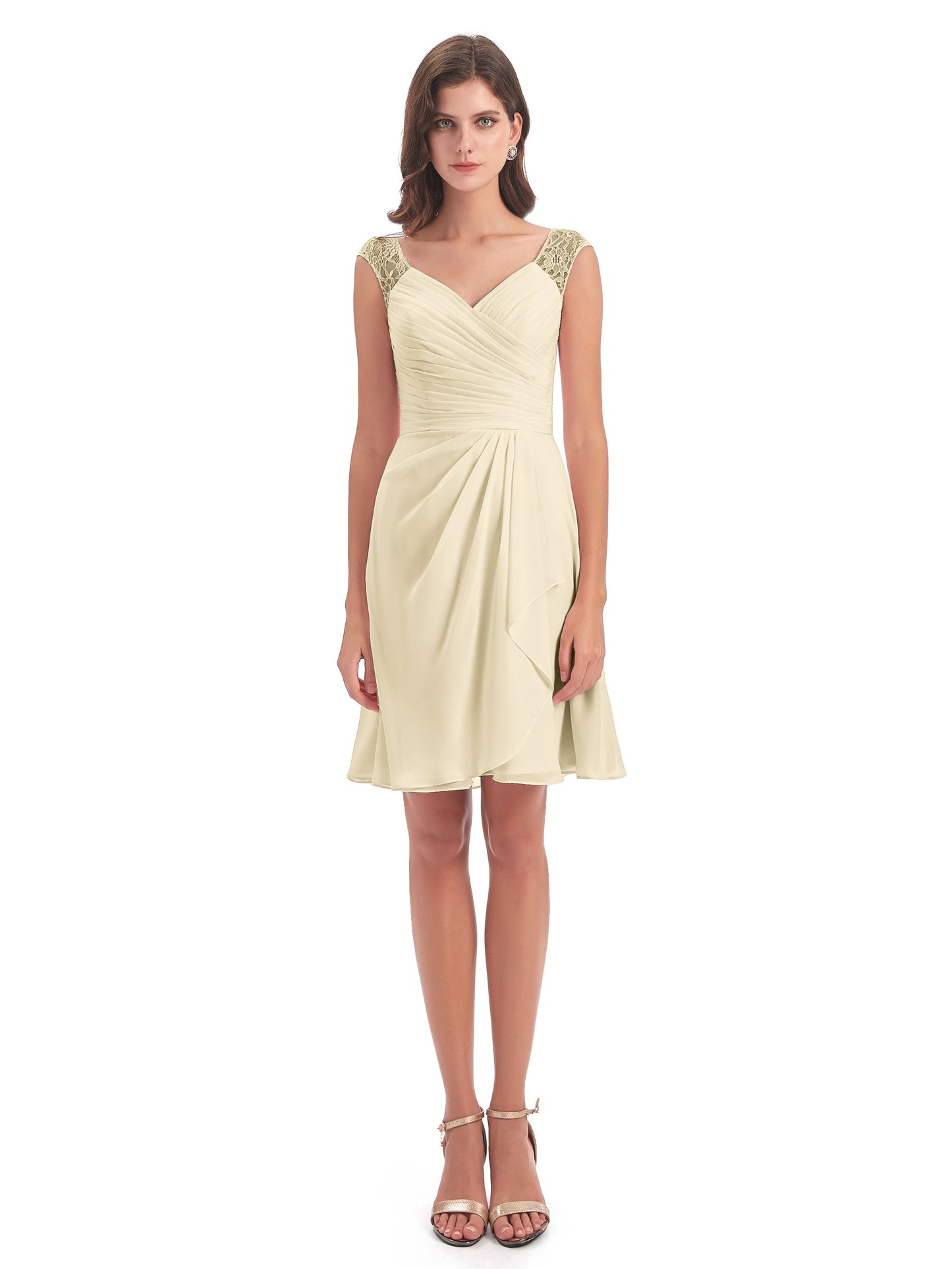 Zendaya Knee Length V-neck Chiffon Bridesmaid Dresses