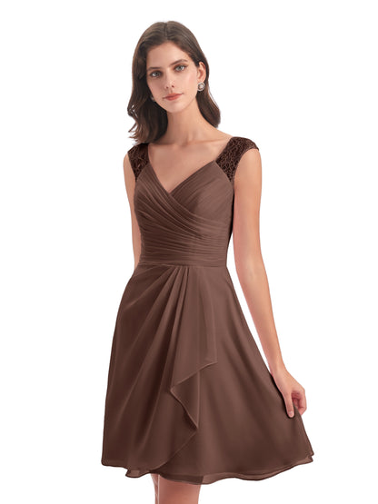 Zendaya Knee Length V-neck Chiffon Bridesmaid Dresses