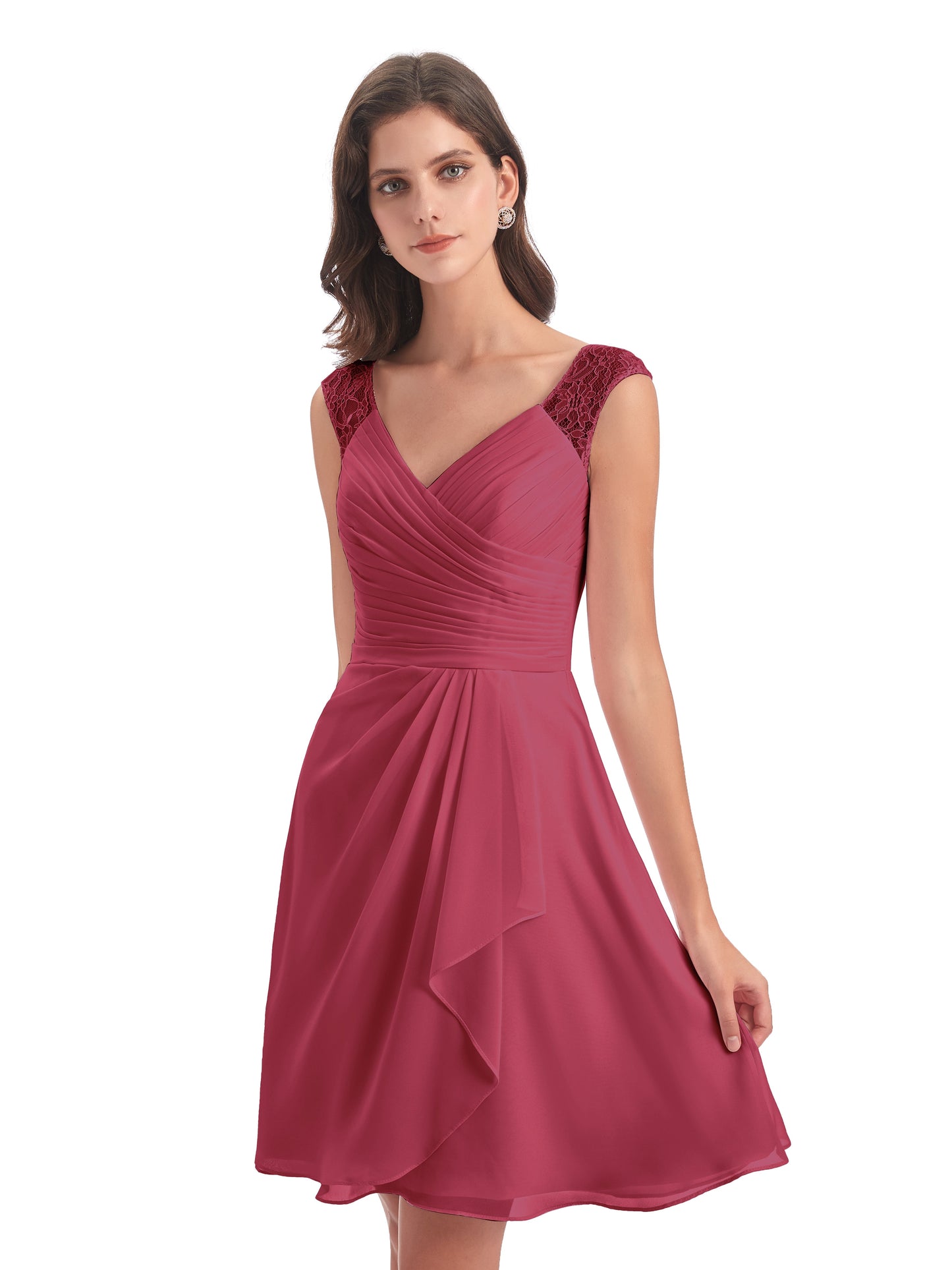 Zendaya Knee Length V-neck Chiffon Bridesmaid Dresses