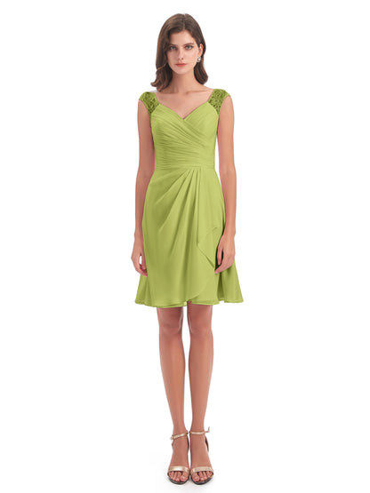 Zendaya Knee Length V-neck Chiffon Bridesmaid Dresses