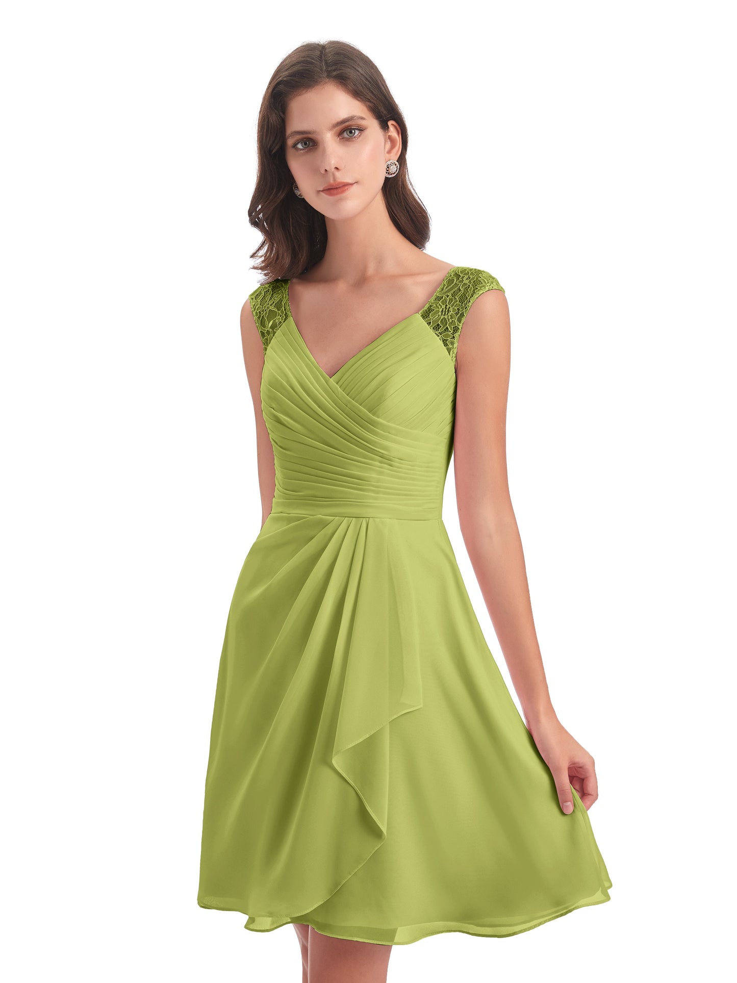 Zendaya Knee Length V-neck Chiffon Bridesmaid Dresses