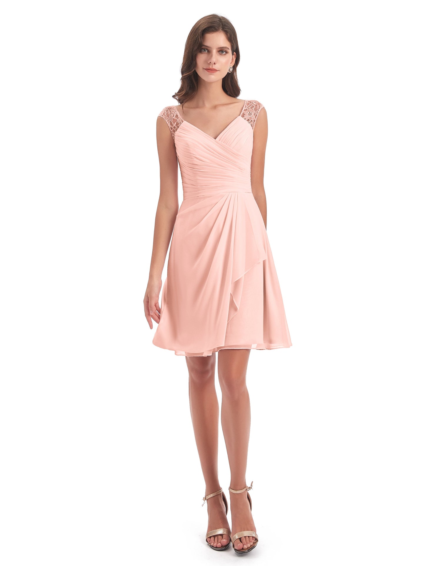 Zendaya Knee Length V-neck Chiffon Bridesmaid Dresses
