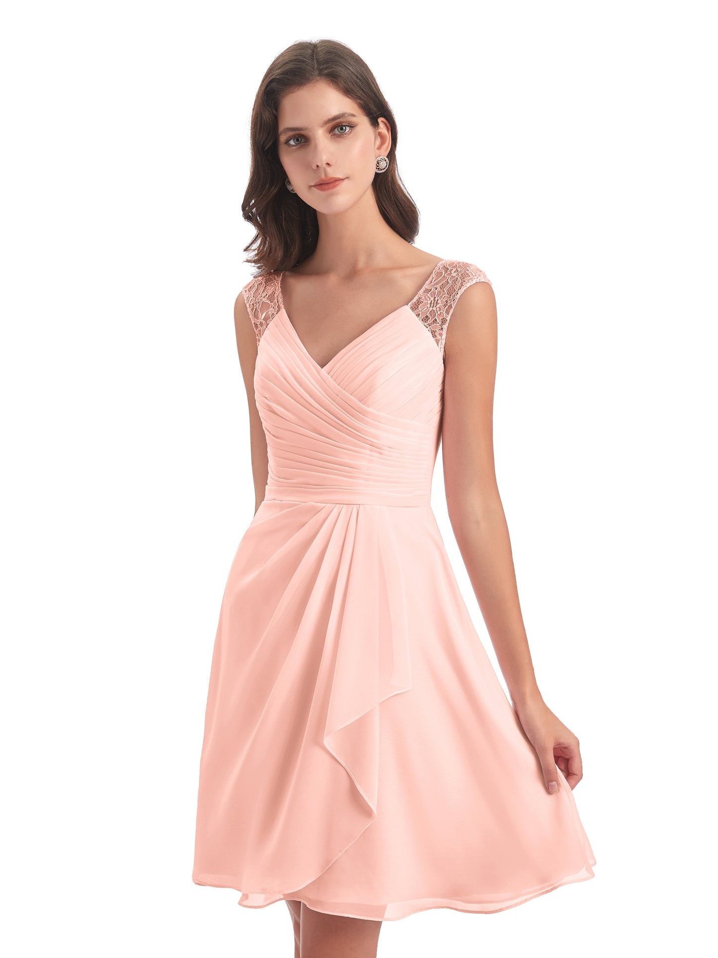 Zendaya Knee Length V-neck Chiffon Bridesmaid Dresses