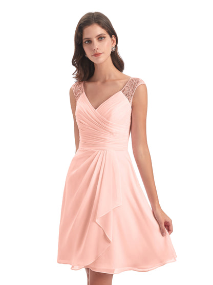 Zendaya Knee Length V-neck Chiffon Bridesmaid Dresses