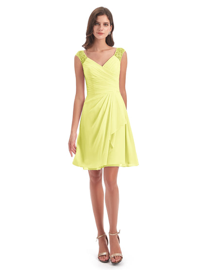 Zendaya Knee Length V-neck Chiffon Bridesmaid Dresses