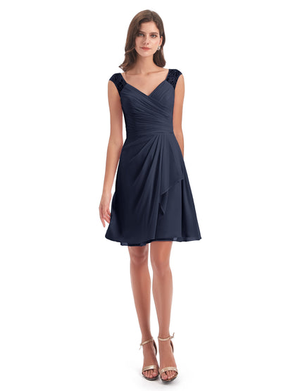 Zendaya Knee Length V-neck Chiffon Bridesmaid Dresses