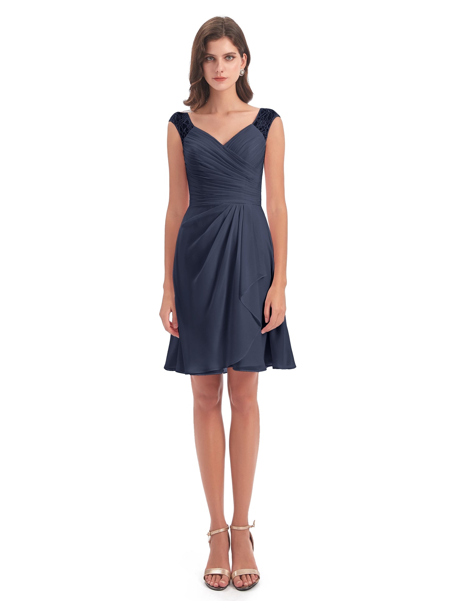 Zendaya Knee Length V-neck Chiffon Bridesmaid Dresses