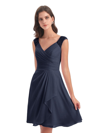 Zendaya Knee Length V-neck Chiffon Bridesmaid Dresses