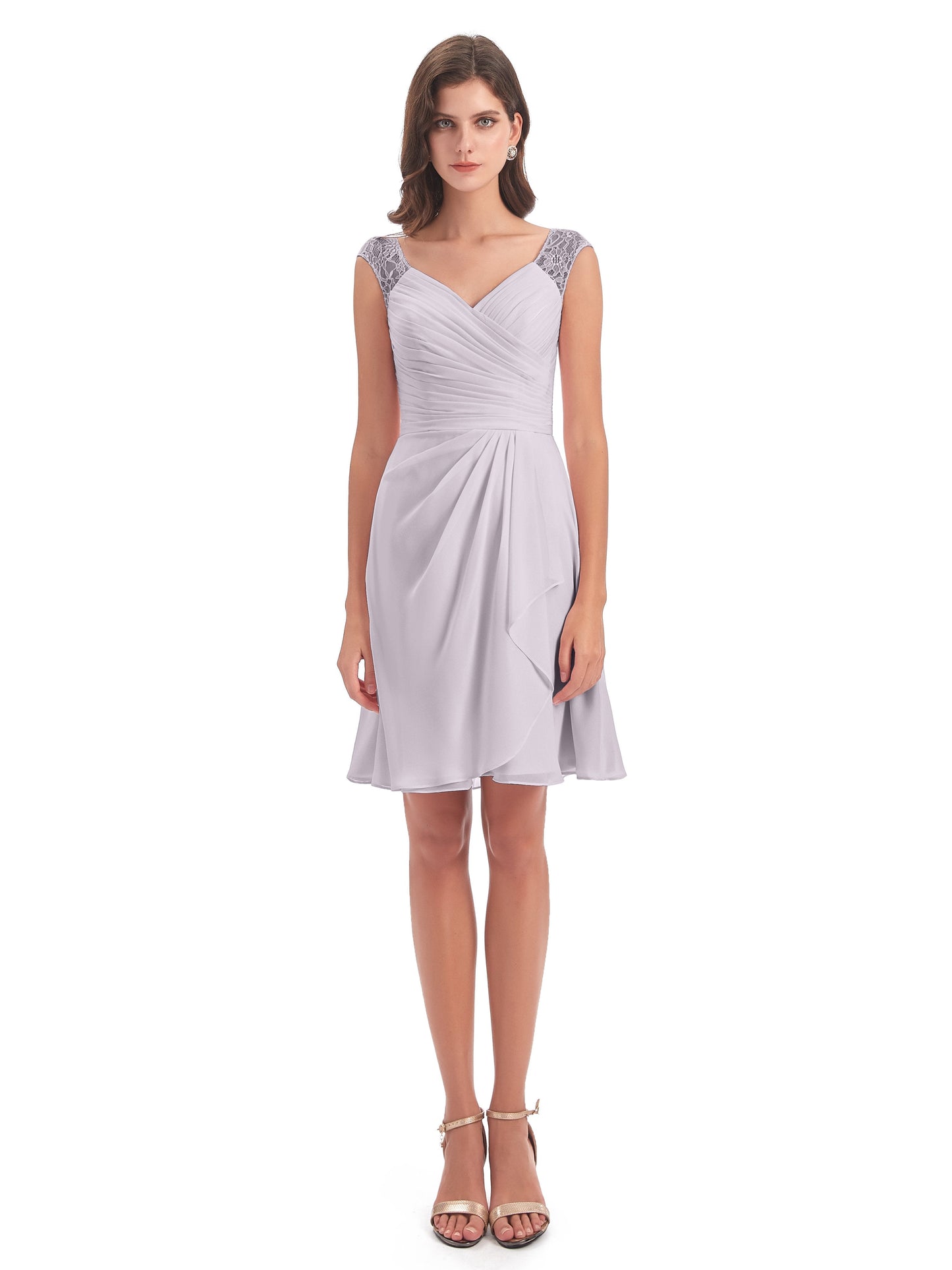 Zendaya Knee Length V-neck Chiffon Bridesmaid Dresses