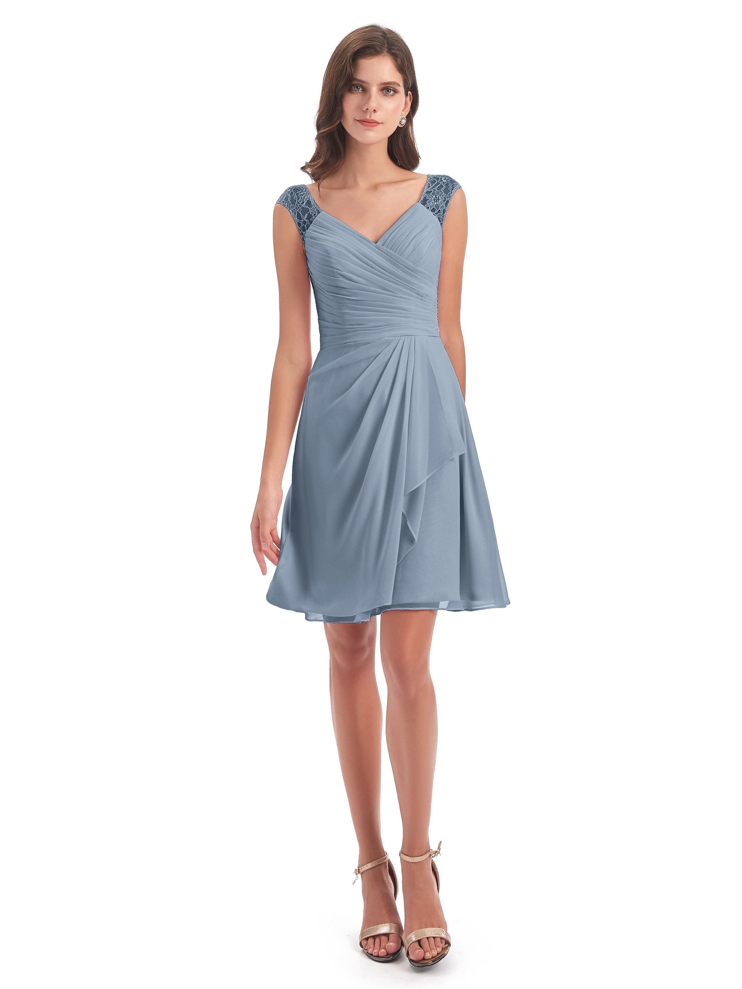 Zendaya Knee Length V-neck Chiffon Bridesmaid Dresses