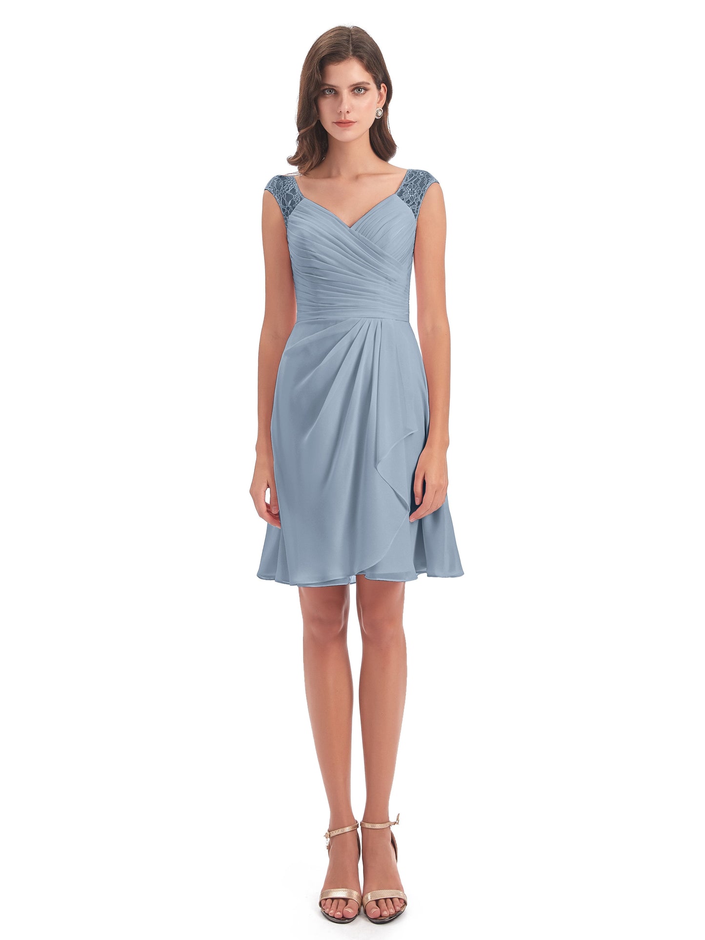 Zendaya Knee Length V-neck Chiffon Bridesmaid Dresses