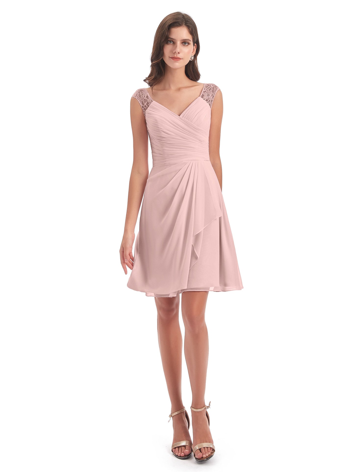 Zendaya Knee Length V-neck Chiffon Bridesmaid Dresses
