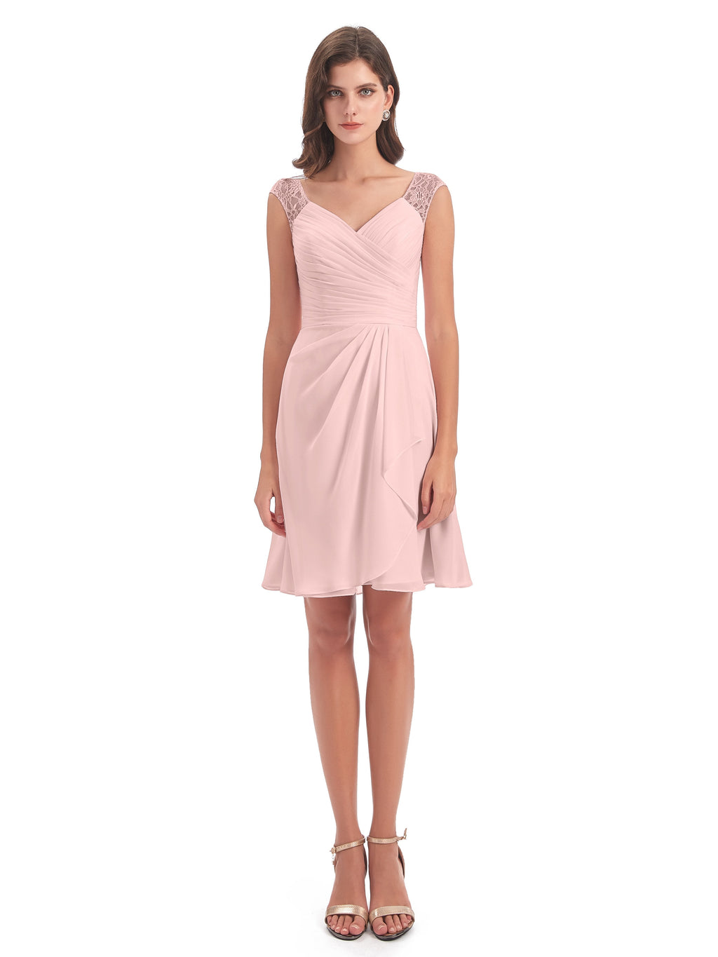 Zendaya Knee Length V-neck Chiffon Bridesmaid Dresses