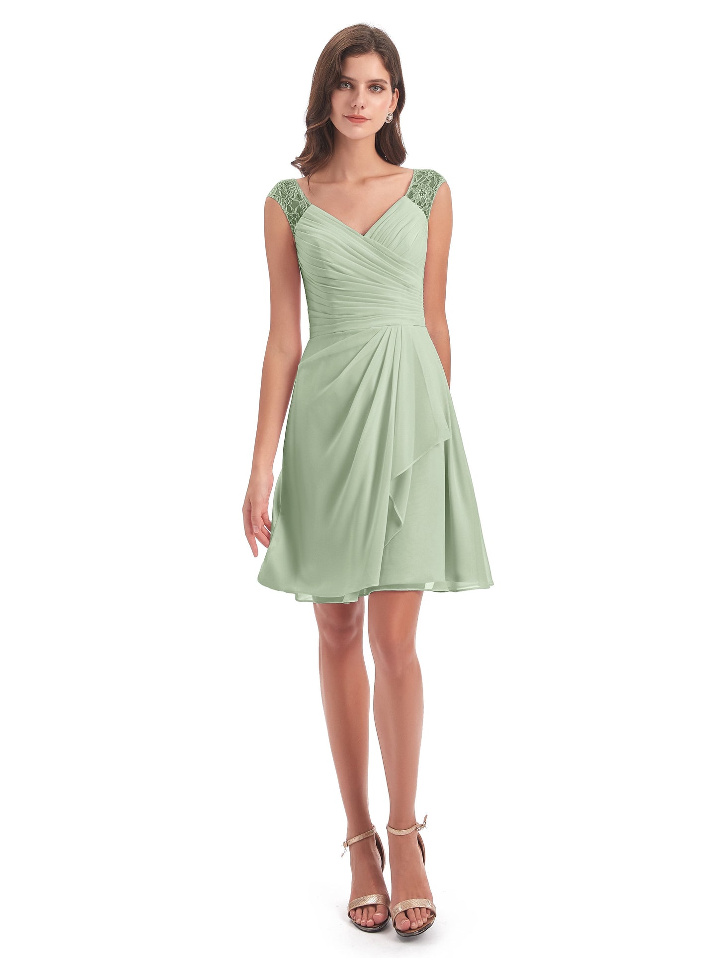 Zendaya Knee Length V-neck Chiffon Bridesmaid Dresses