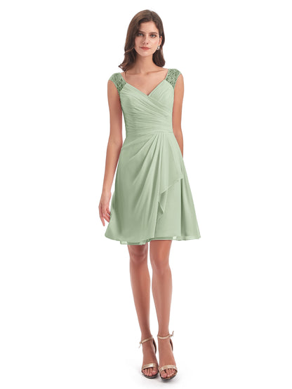 Zendaya Knee Length V-neck Chiffon Bridesmaid Dresses