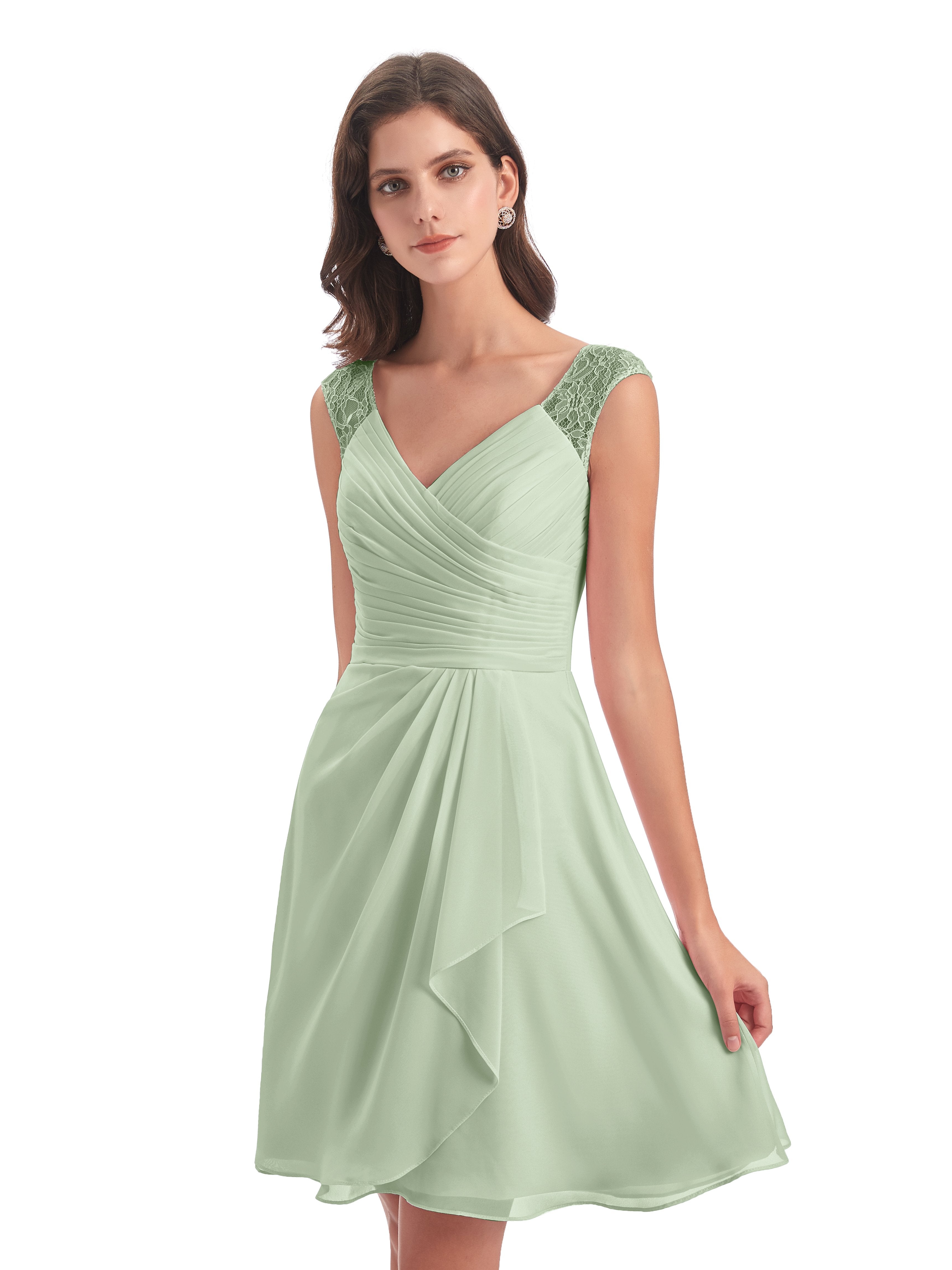 Zendaya Knee Length V-neck Chiffon Bridesmaid Dresses