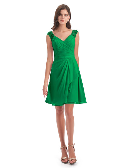 Zendaya Knee Length V-neck Chiffon Bridesmaid Dresses