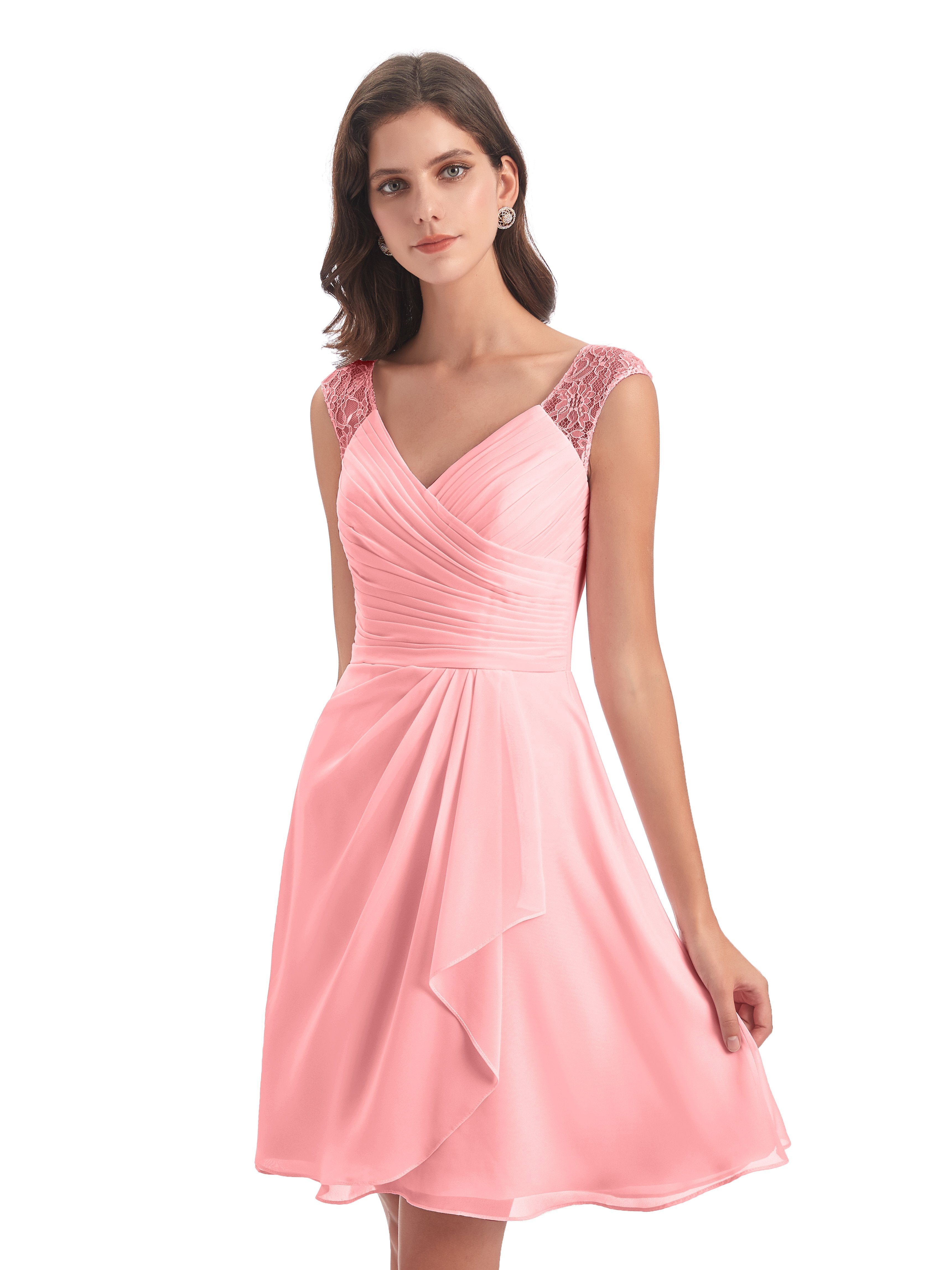 Zendaya Knee Length V-neck Chiffon Bridesmaid Dresses