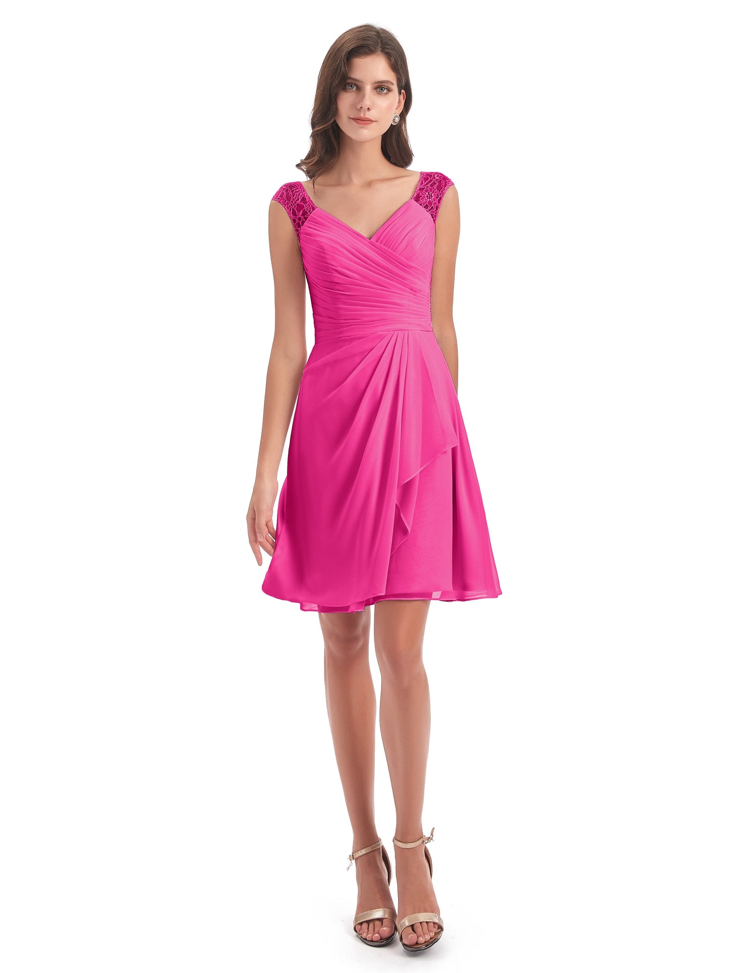 Zendaya Knee Length V-neck Chiffon Bridesmaid Dresses