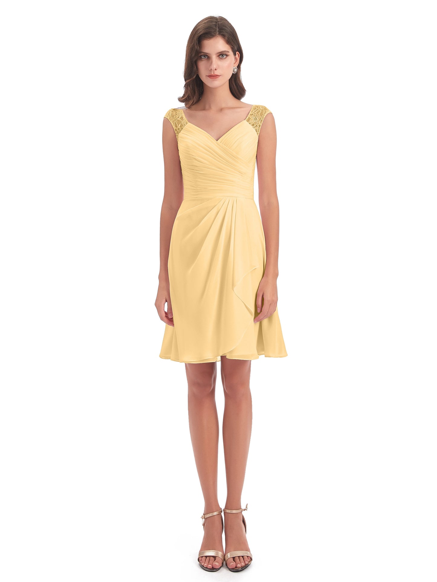 Zendaya Knee Length V-neck Chiffon Bridesmaid Dresses