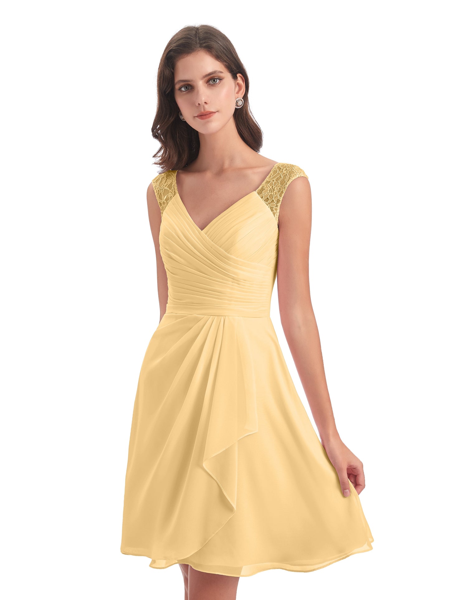 Zendaya Knee Length V-neck Chiffon Bridesmaid Dresses
