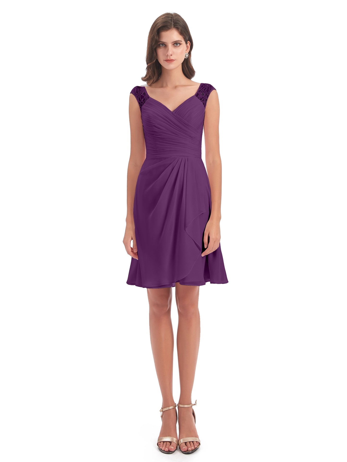Zendaya Knee Length V-neck Chiffon Bridesmaid Dresses