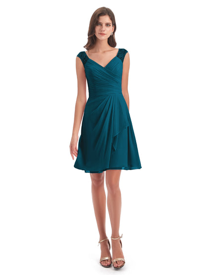 Zendaya Knee Length V-neck Chiffon Bridesmaid Dresses