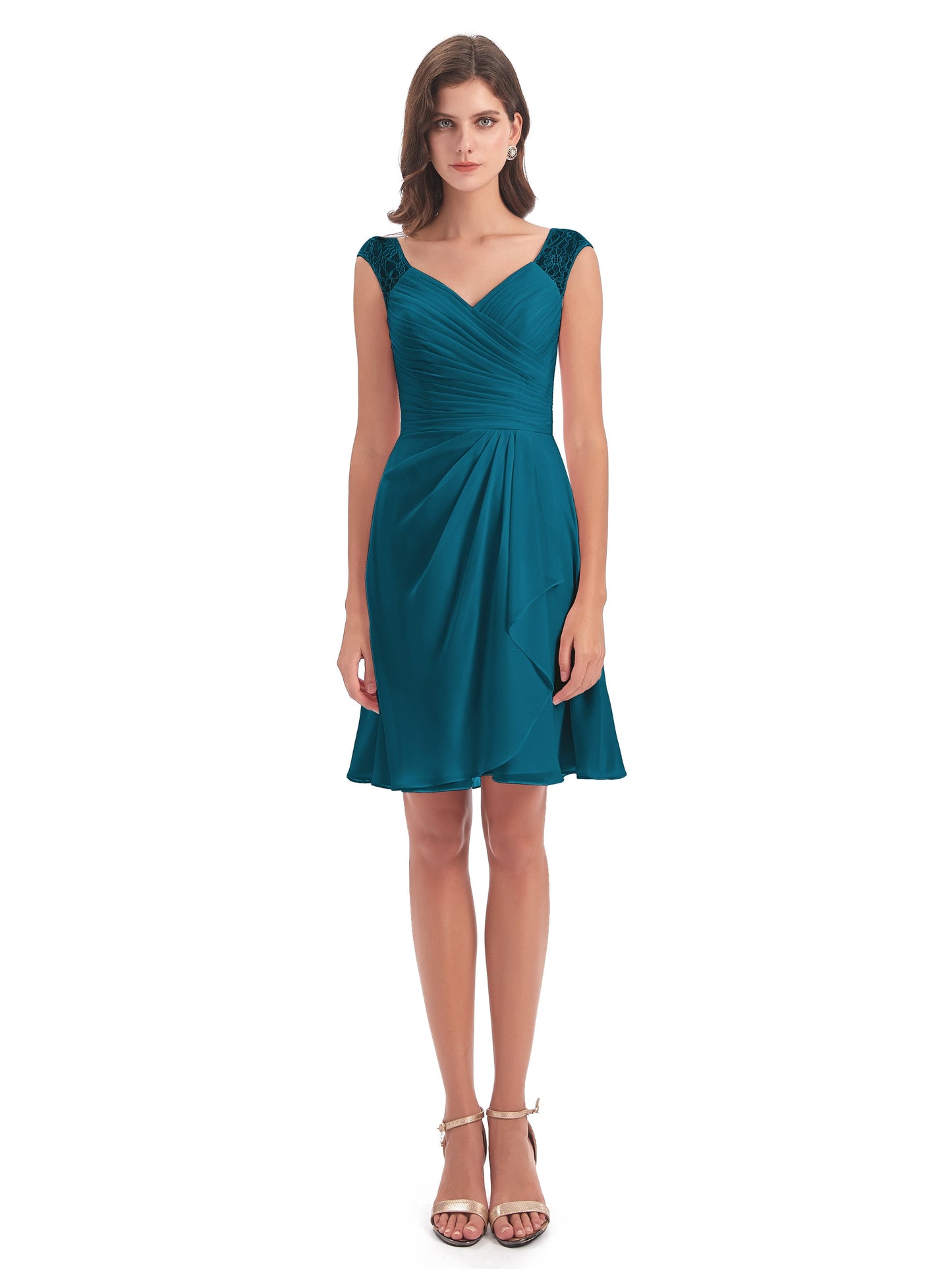 Zendaya Knee Length V-neck Chiffon Bridesmaid Dresses