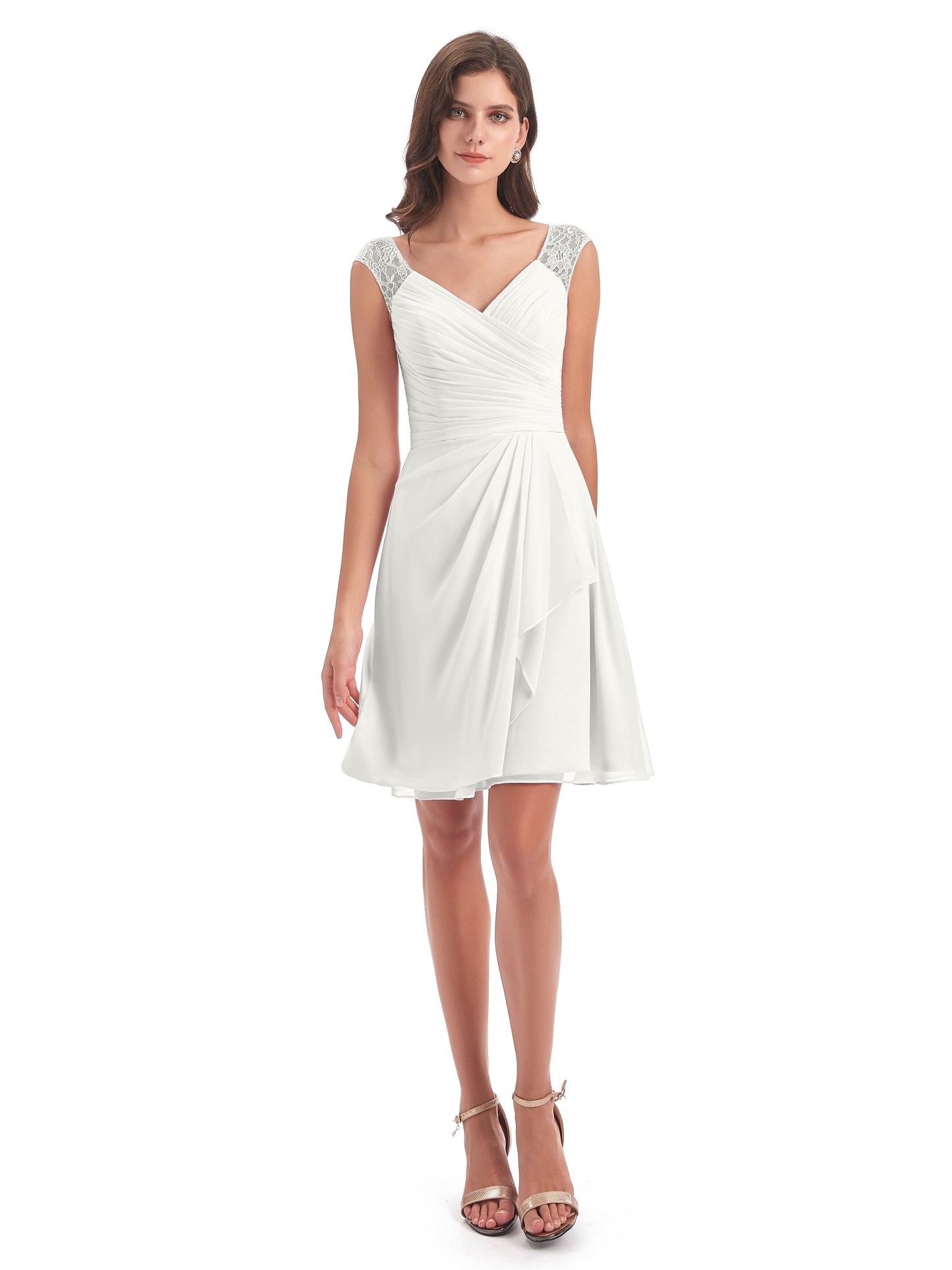 Zendaya Knee Length V-neck Chiffon Bridesmaid Dresses
