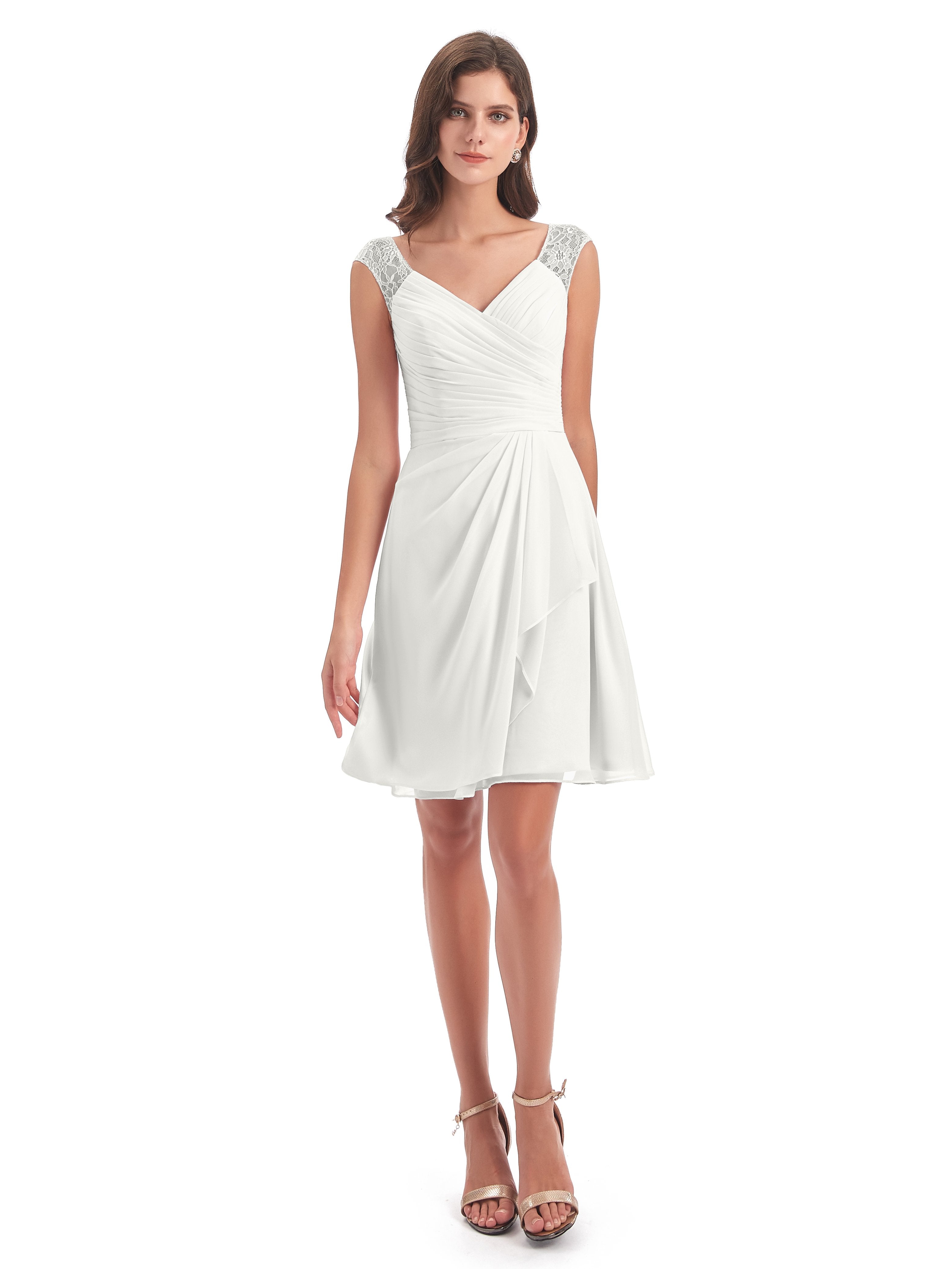 Zendaya Knee Length V-neck Chiffon Bridesmaid Dresses
