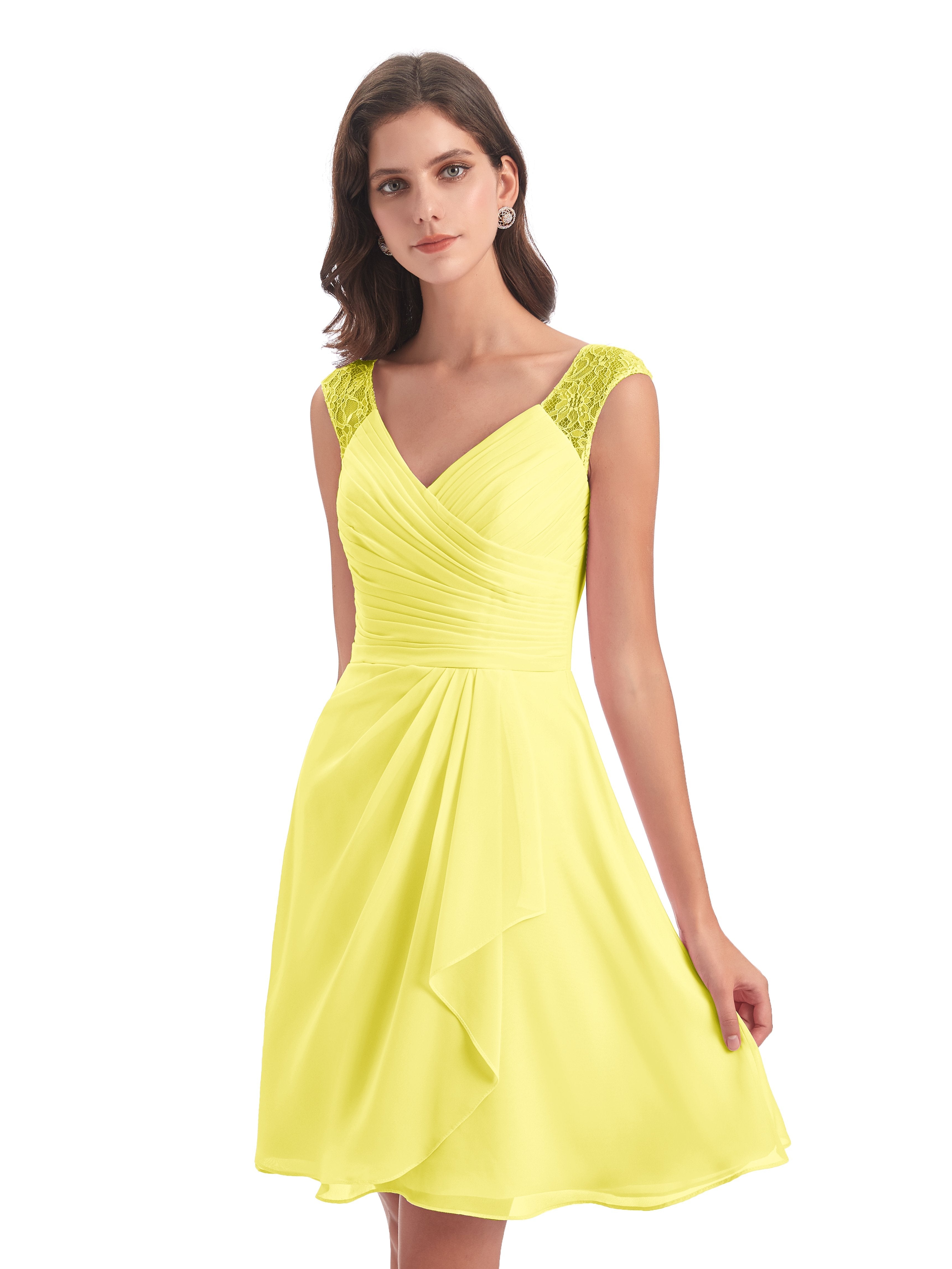 Zendaya Knee Length V-neck Chiffon Bridesmaid Dresses