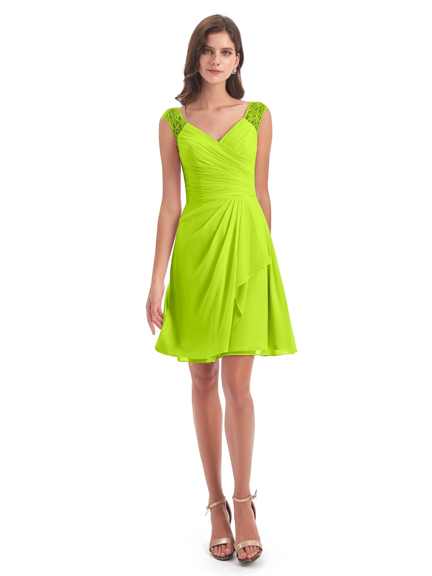 Zendaya Knee Length V-neck Chiffon Bridesmaid Dresses