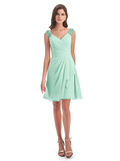 Zendaya Knee Length V-neck Chiffon Bridesmaid Dresses