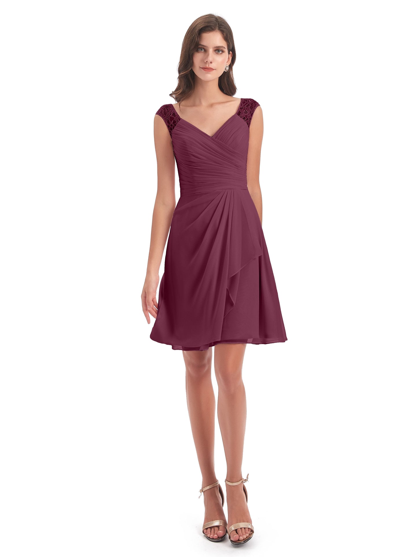 Zendaya Knee Length V-neck Chiffon Bridesmaid Dresses