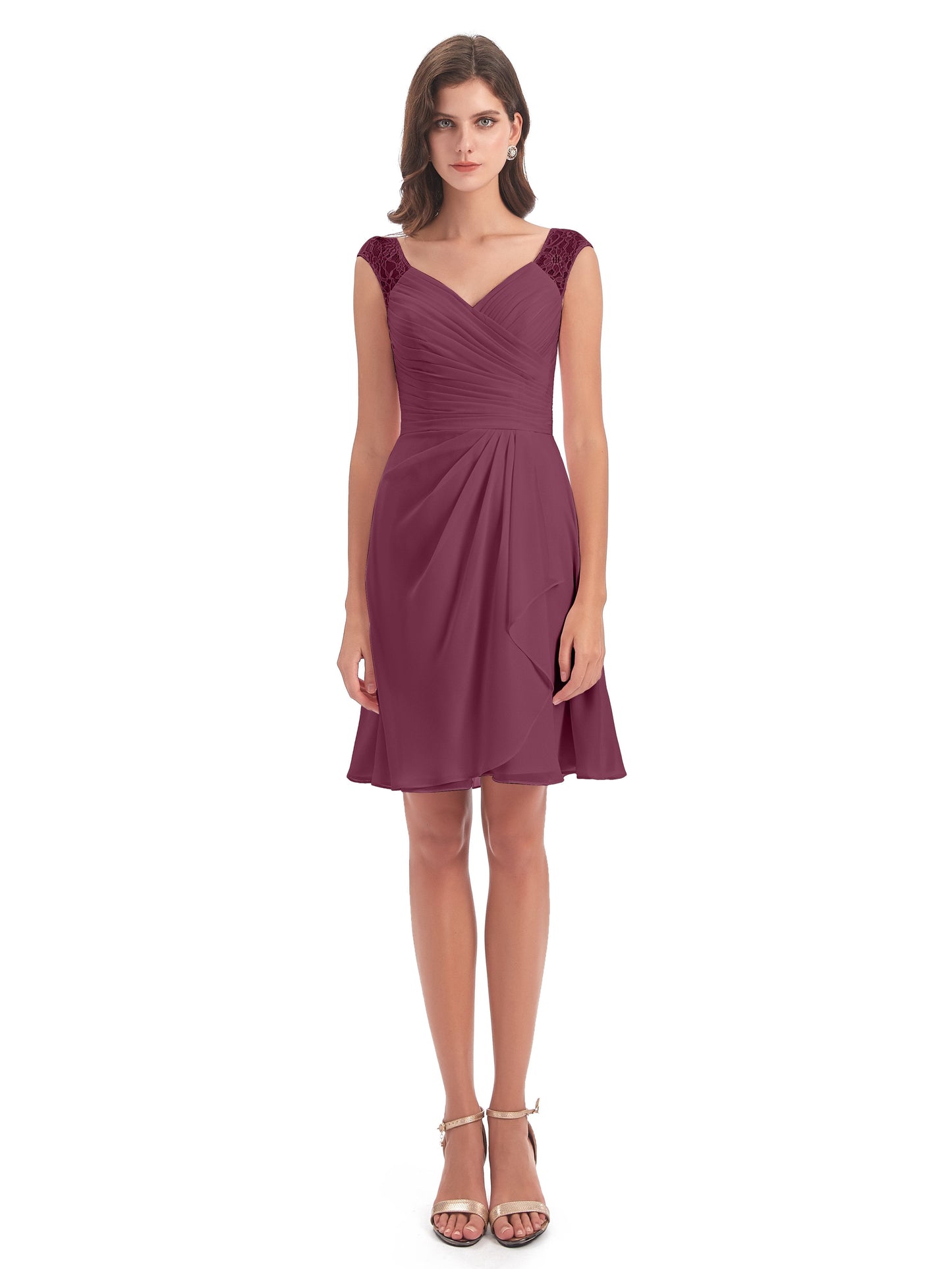 Zendaya Knee Length V-neck Chiffon Bridesmaid Dresses