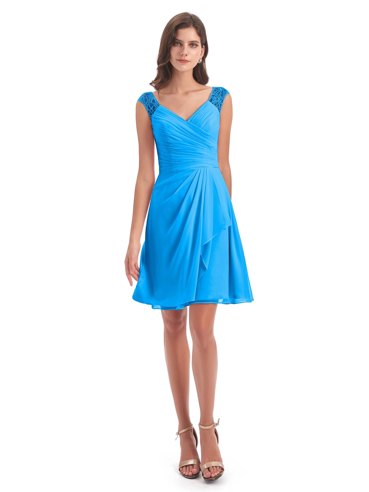 Zendaya Knee Length V-neck Chiffon Bridesmaid Dresses