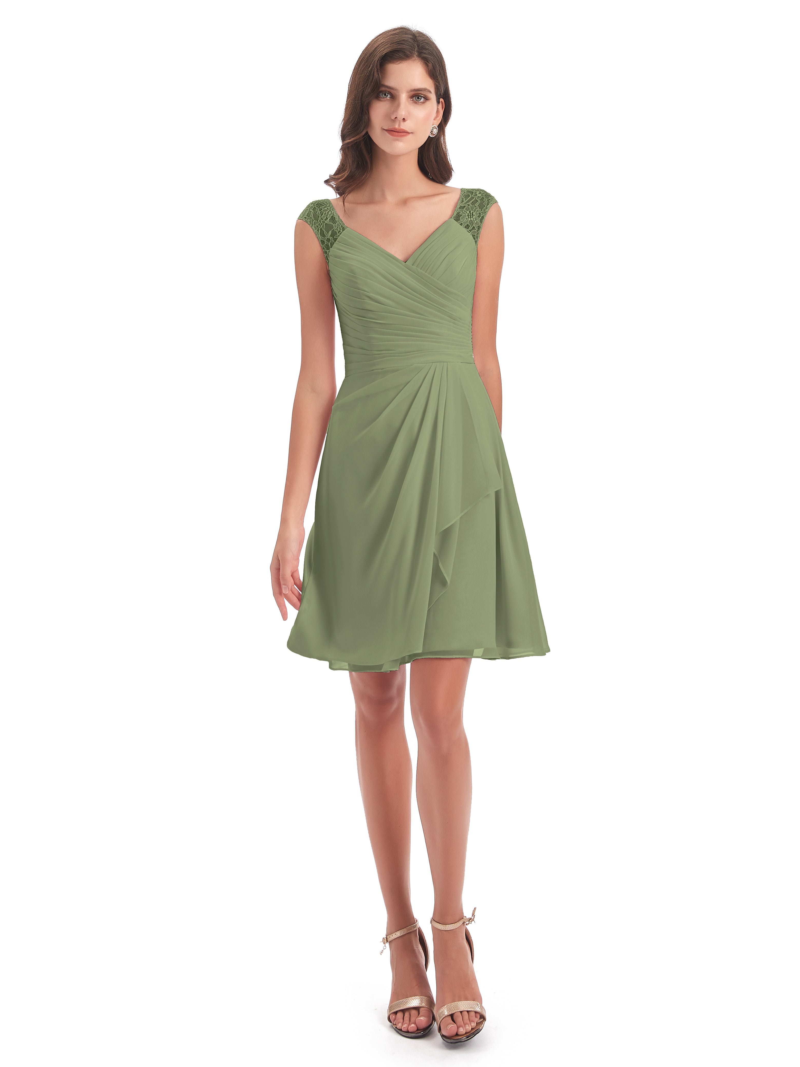 Zendaya Knee Length V-neck Chiffon Bridesmaid Dresses
