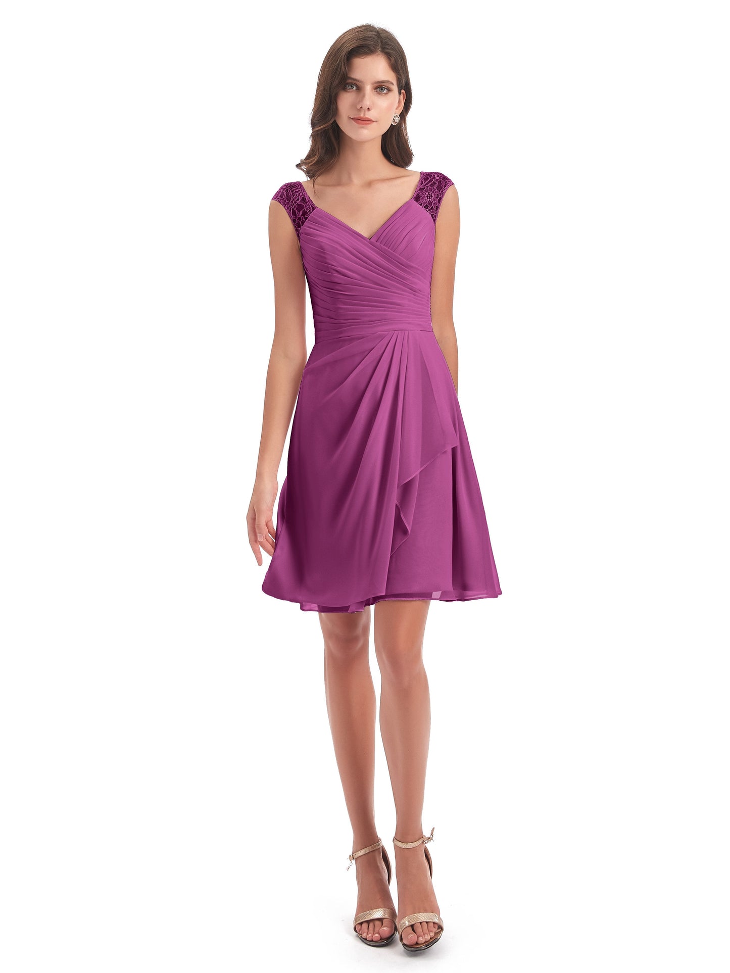 Zendaya Knee Length V-neck Chiffon Bridesmaid Dresses
