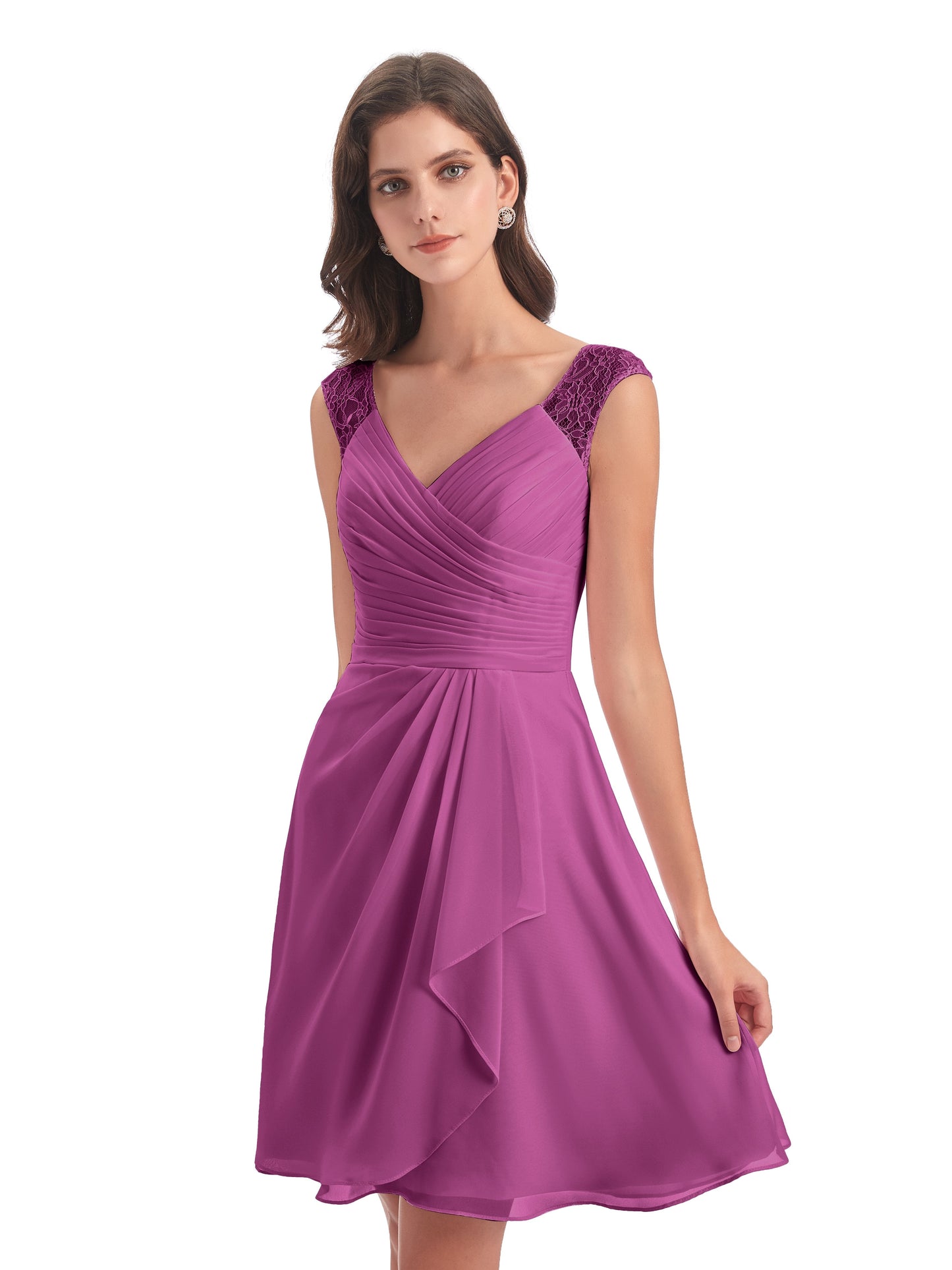 Zendaya Knee Length V-neck Chiffon Bridesmaid Dresses