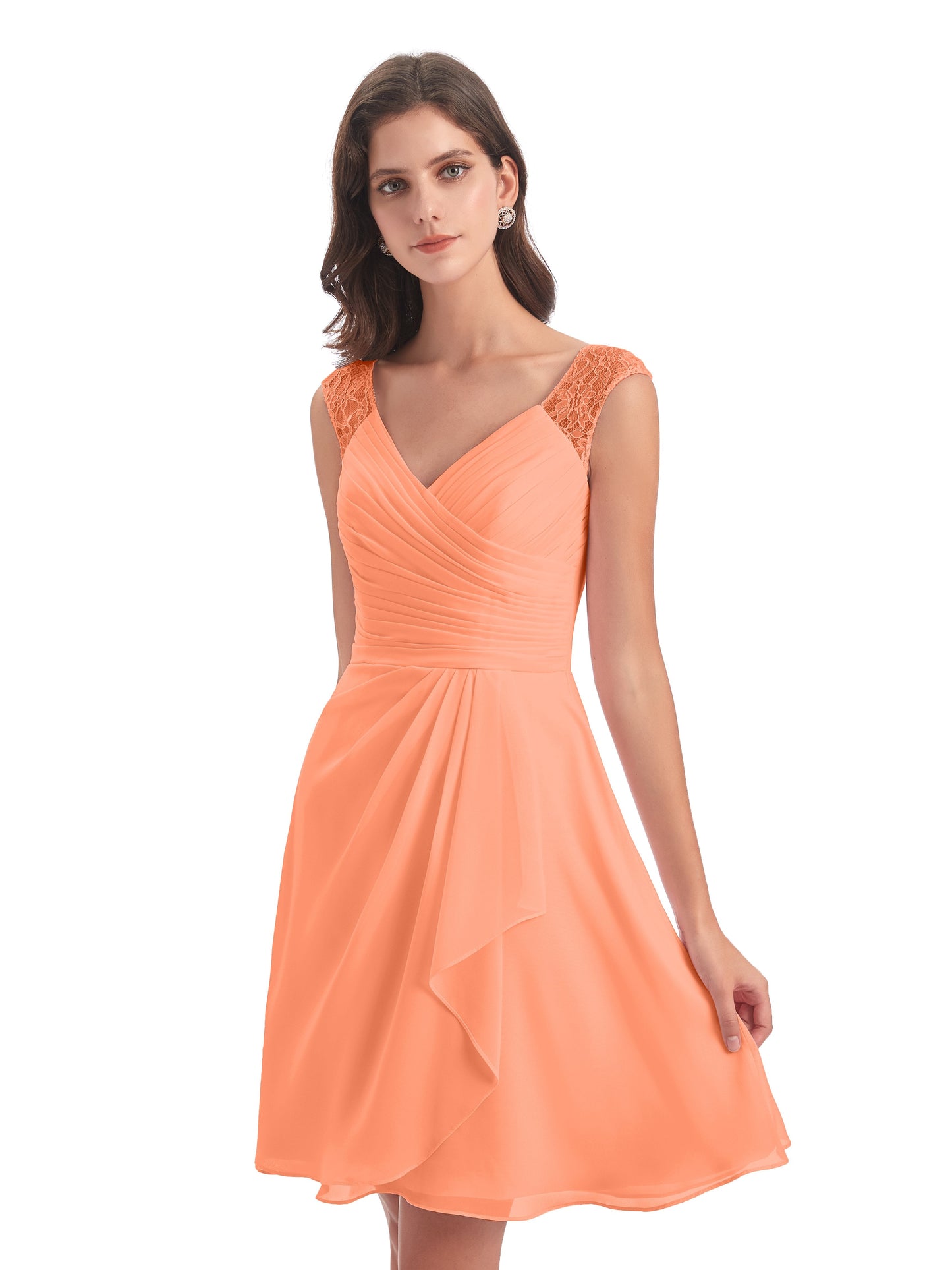 Zendaya Knee Length V-neck Chiffon Bridesmaid Dresses