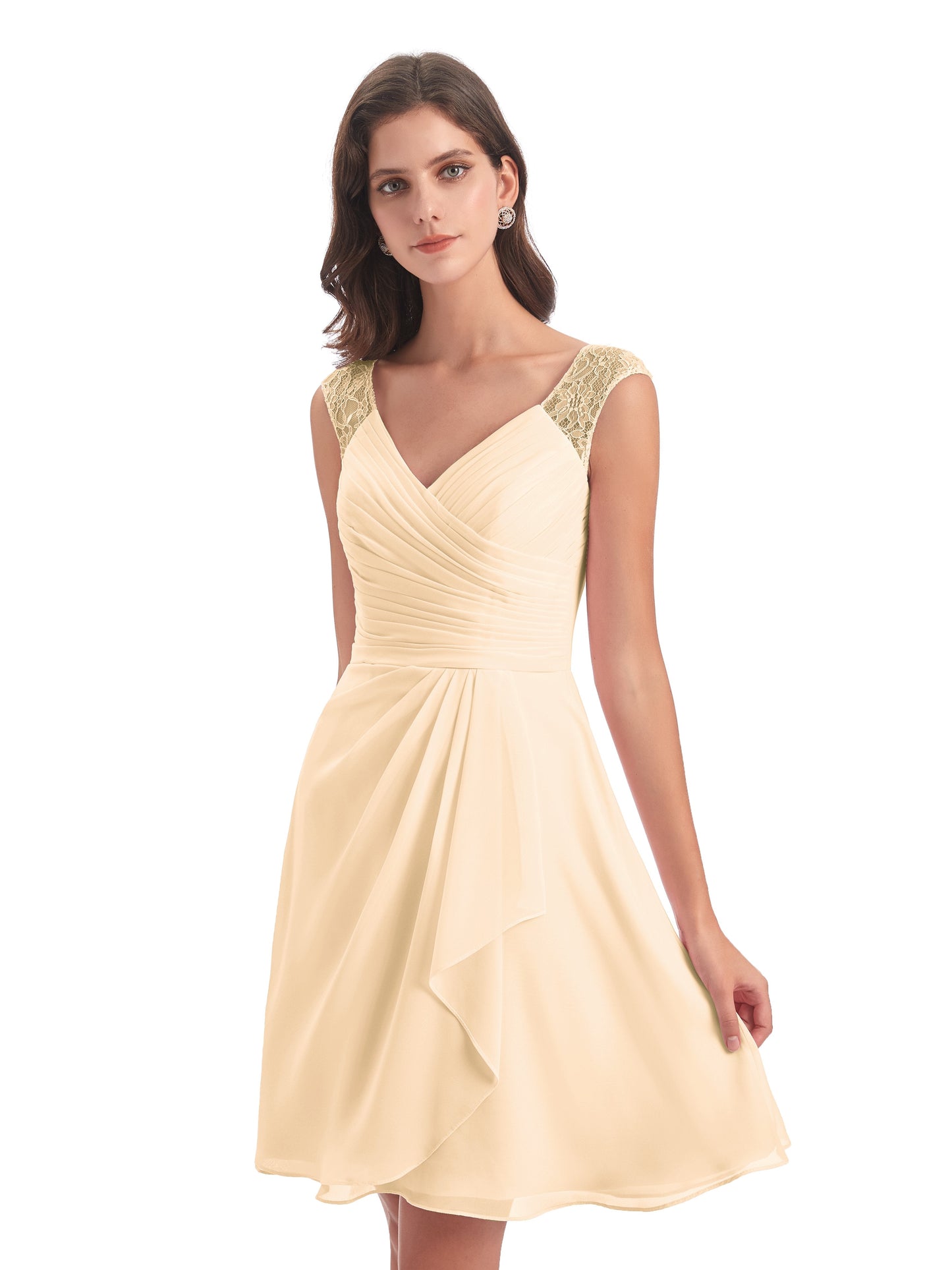 Zendaya Knee Length V-neck Chiffon Bridesmaid Dresses