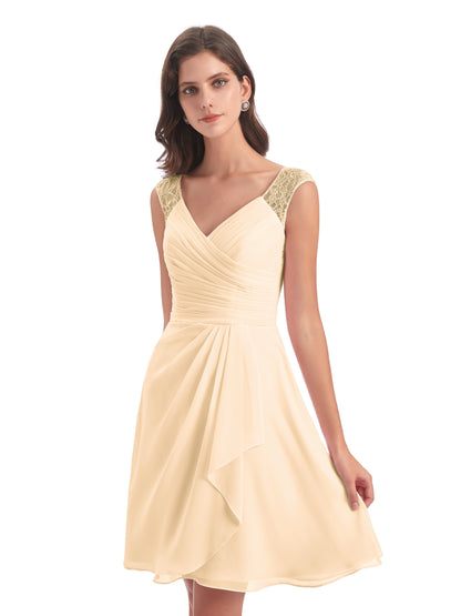 Zendaya Knee Length V-neck Chiffon Bridesmaid Dresses