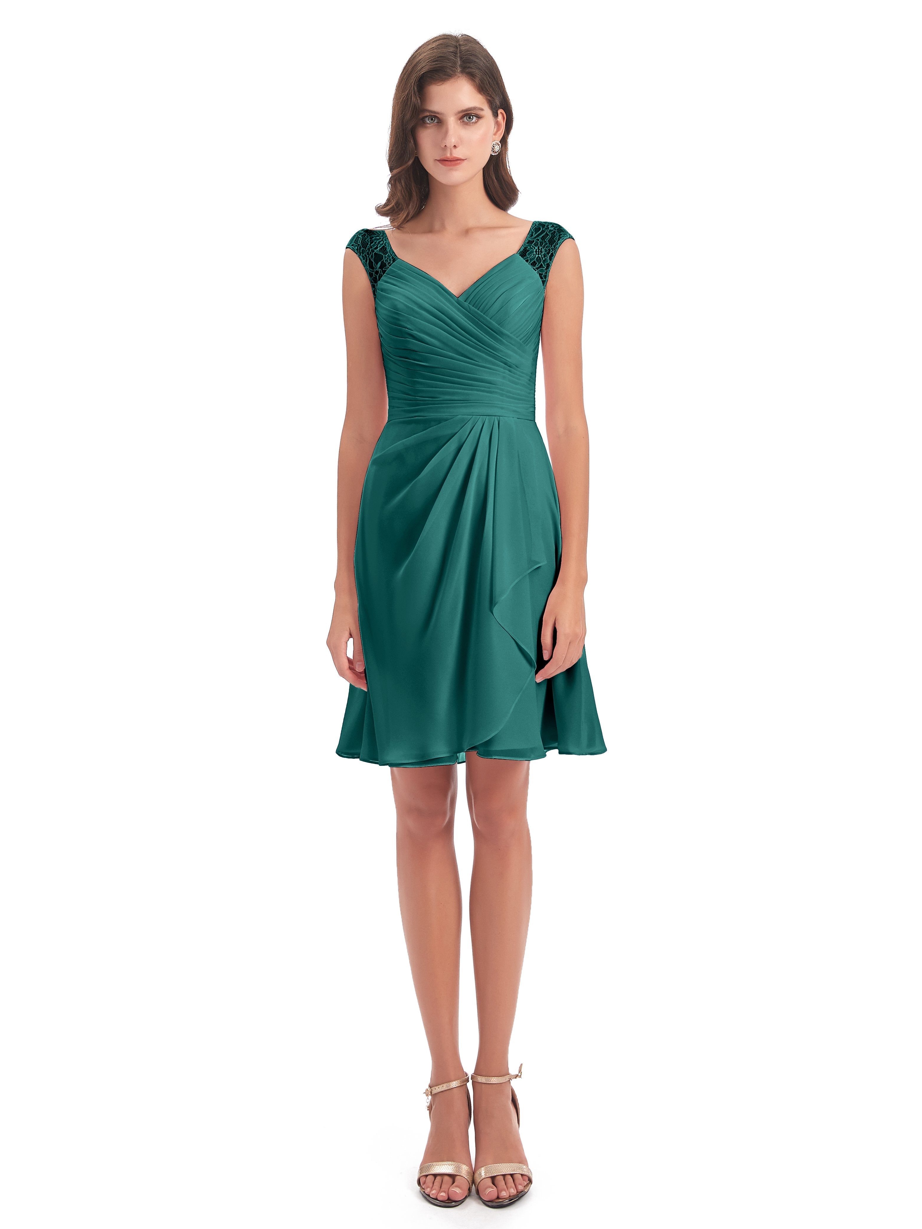 Zendaya Knee Length V-neck Chiffon Bridesmaid Dresses