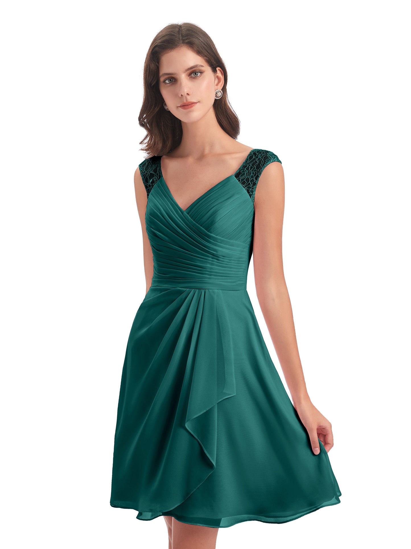Zendaya Knee Length V-neck Chiffon Bridesmaid Dresses