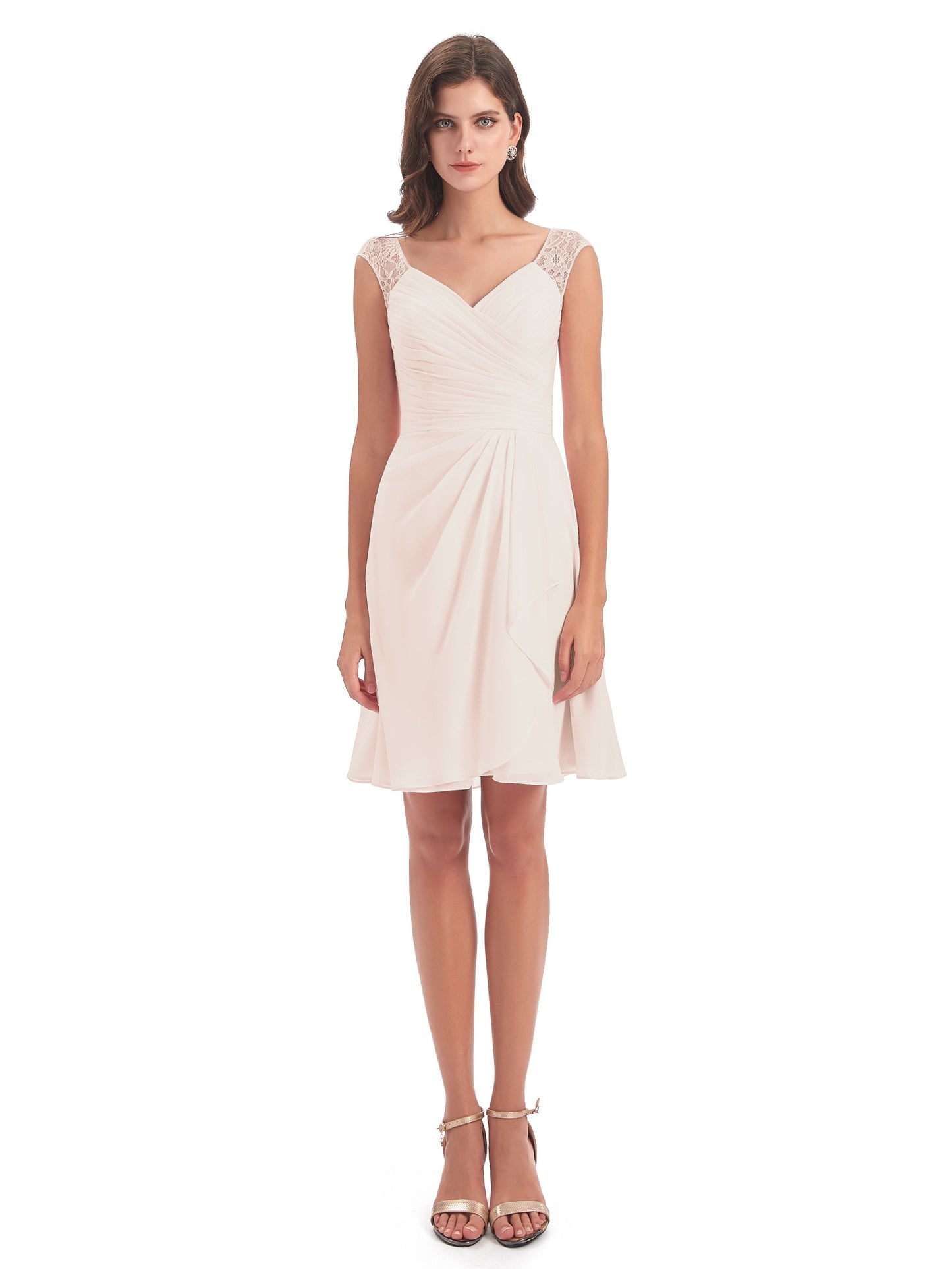 Zendaya Knee Length V-neck Chiffon Bridesmaid Dresses