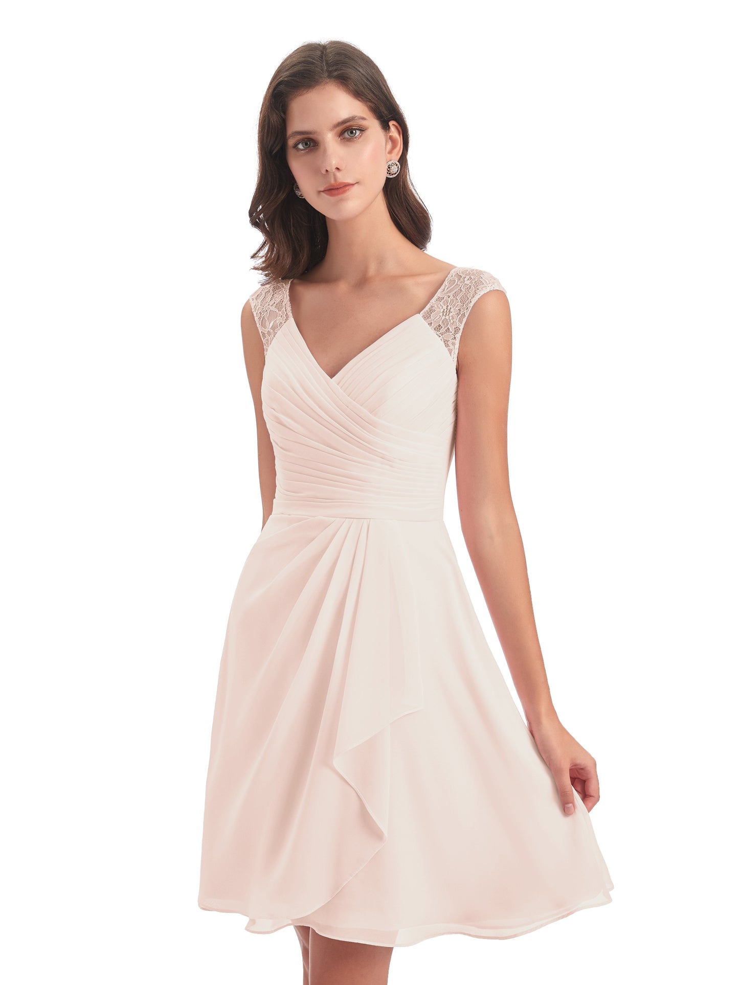 Zendaya Knee Length V-neck Chiffon Bridesmaid Dresses
